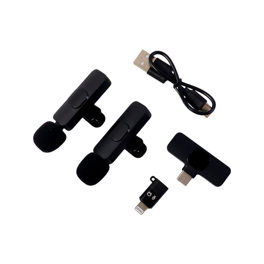 K9 Dual Wireless Microphone Set (2 Mic+1 Receiver) for Type-C & for iPhone – Rechargeable Clip-On Lavalier Mics for Clear Mobile Audio, Reels, Interviews &; Content Creation