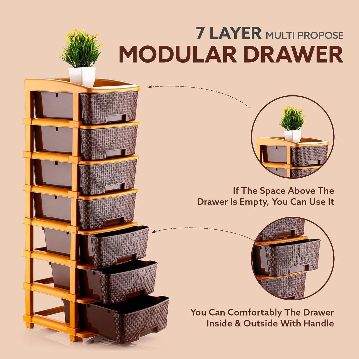 7 Layer Multipurpose Plastic Storage Drawer Organizer Stackable Cabinet with Woven Texture for Clothes Toys Office Supplies Bedroom and Home Storage (1 Pc)
