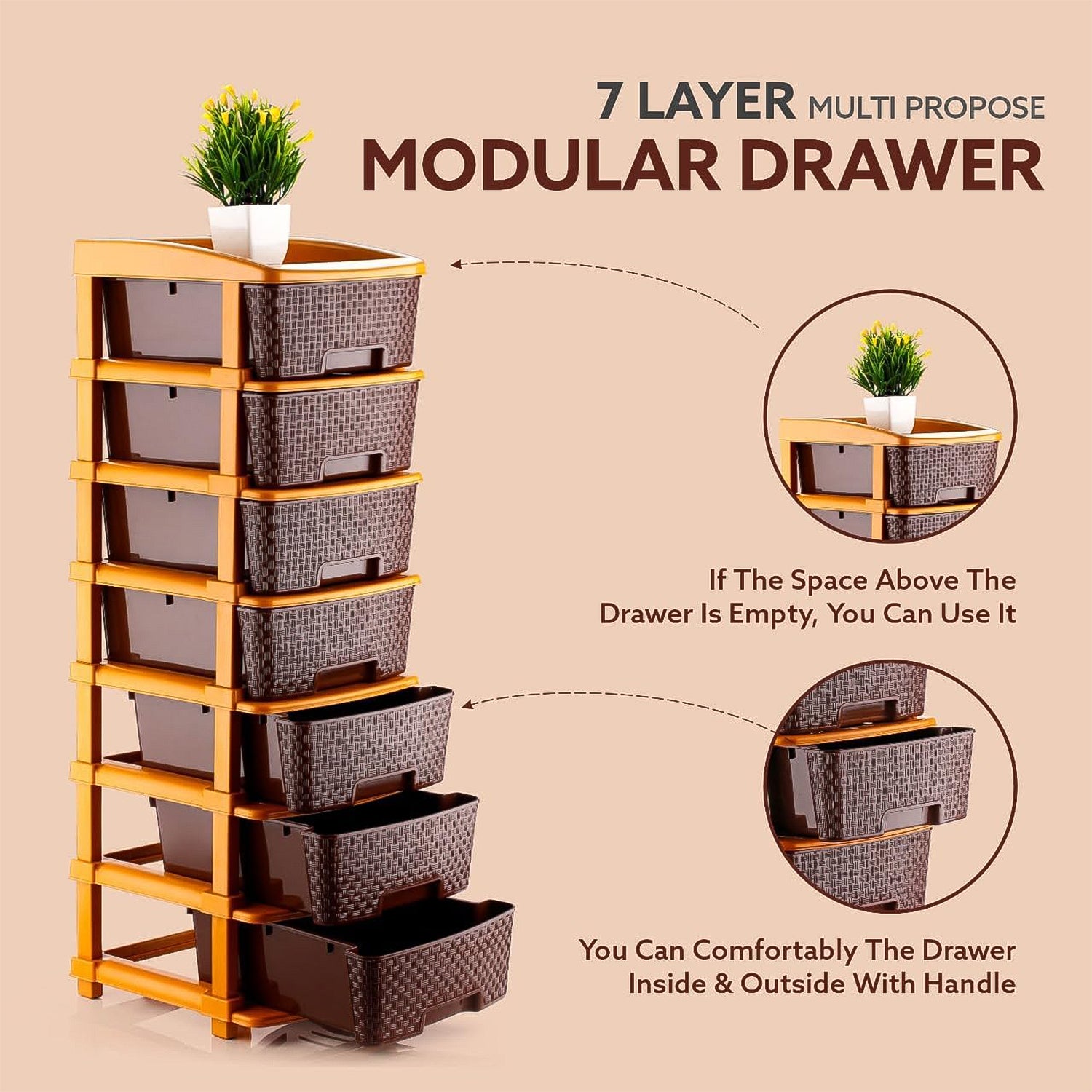 7 Layer Multipurpose Plastic Storage Drawer Organizer Stackable Cabinet with Woven Texture for Clothes Toys Office Supplies Bedroom and Home Storage (1 Pc)