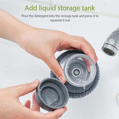 Soap Dispensing Palm Brush with Built-In Liquid Dispenser for Dishwashing and Kitchen Cleaning