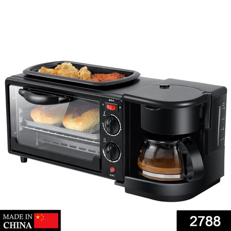 3-in-1 Breakfast Maker with Toaster Oven, Grill Pan and Coffee Maker – Portable All-in-One Breakfast Station for Quick Morning Meals