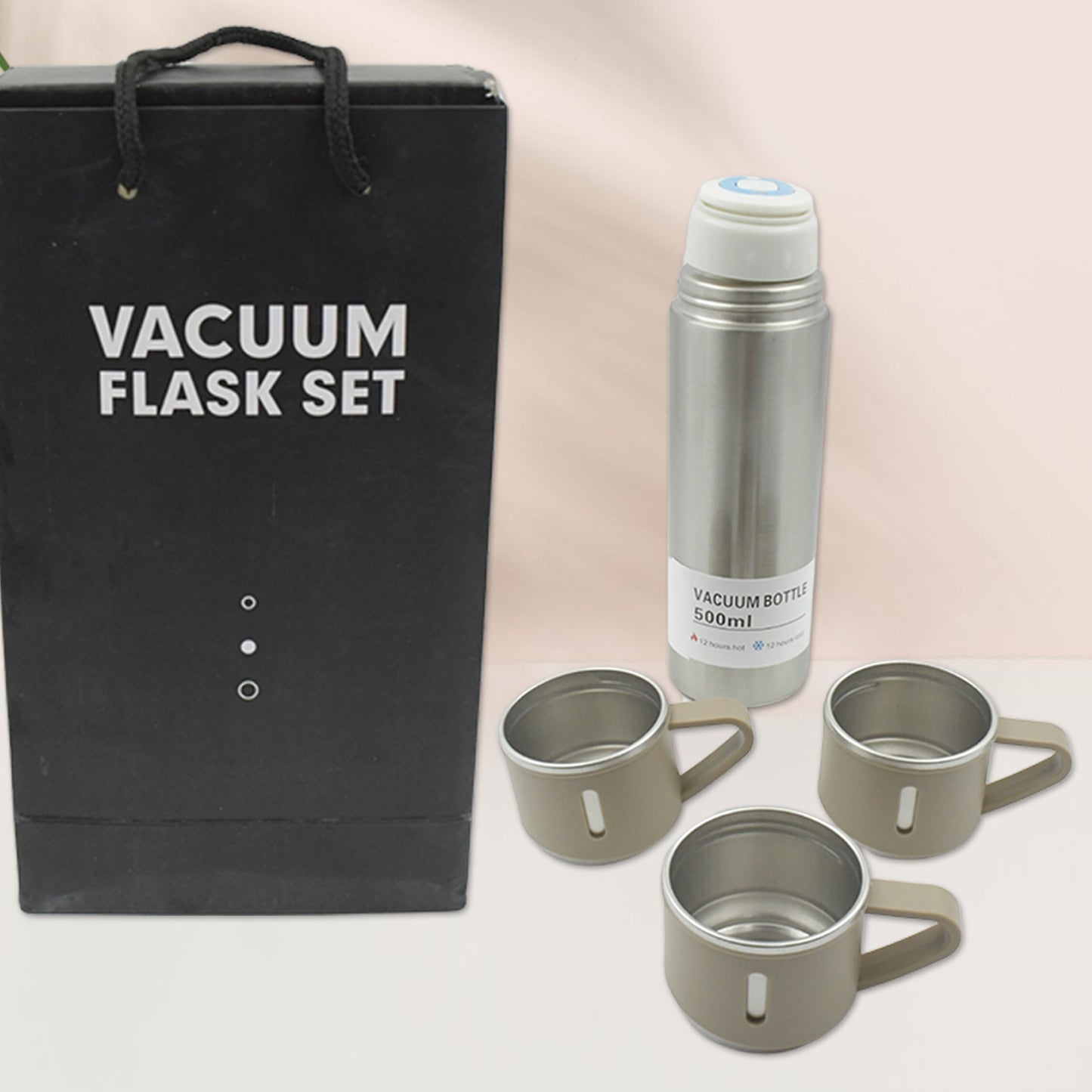 Vacuum Insulated Flask Bottle Stainless Steel Double Wall Hot and Cold Water Bottle Leakproof Travel Thermos with Cup Lid and Cleaning Brush