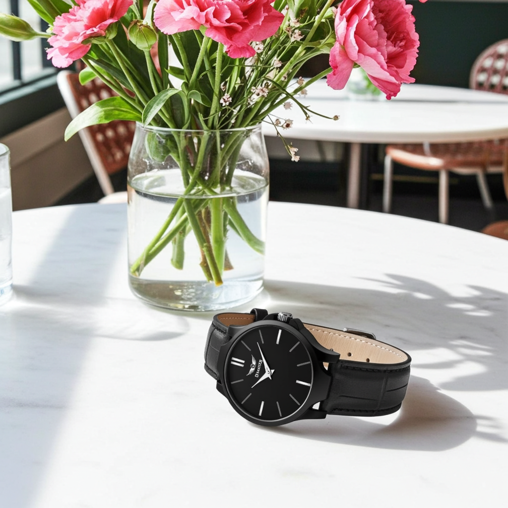 Men's Analog Leather Watch - Black