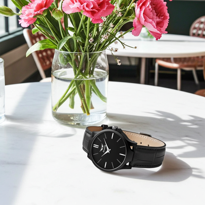 Men's Analog Leather Watch - Black