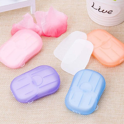 Portable Travel Paper Soap Sheets with Mini Storage Box | Dissolvable Hand Wash Soap for Travel, Camping & Daily Hygiene (20 Sheets)