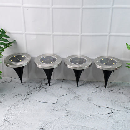 Solar Powered LED Garden Lights Set of 4, Stainless Steel Outdoor Waterproof Ground Spike Lights for Garden, Lawn, Pathway, Patio, Driveway and Landscape Decoration