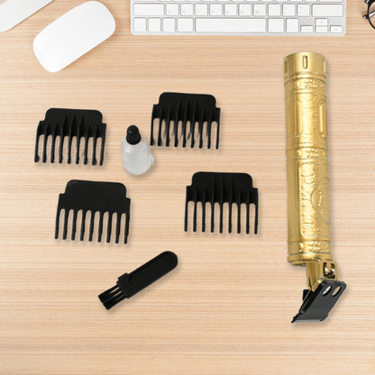 Professional Rechargeable Hair and Beard Trimmer for Men – Electric Hair Clipper with 4 Guide Combs, Cleaning Brush and Oil (1 Set)
