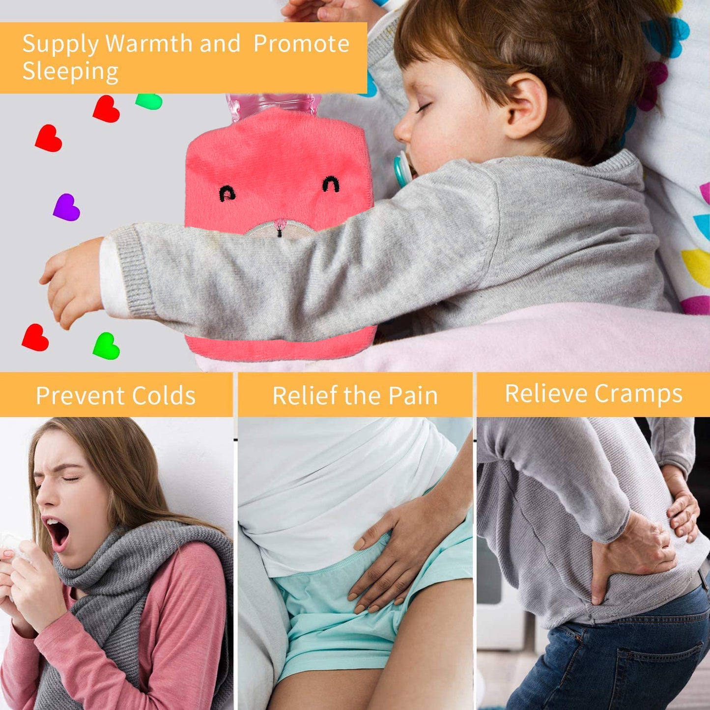 Pink Small Hot Water Bag with Soft Cover – Portable Natural Rubber Heat Therapy Bottle for Pain Relief, Menstrual Cramps, Neck, Shoulder, Back and Hand Warmer