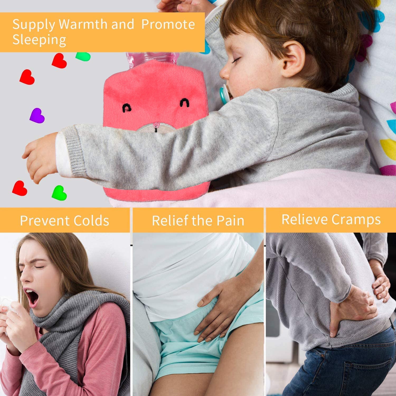 Pink Small Hot Water Bag with Soft Cover – Portable Natural Rubber Heat Therapy Bottle for Pain Relief, Menstrual Cramps, Neck, Shoulder, Back and Hand Warmer