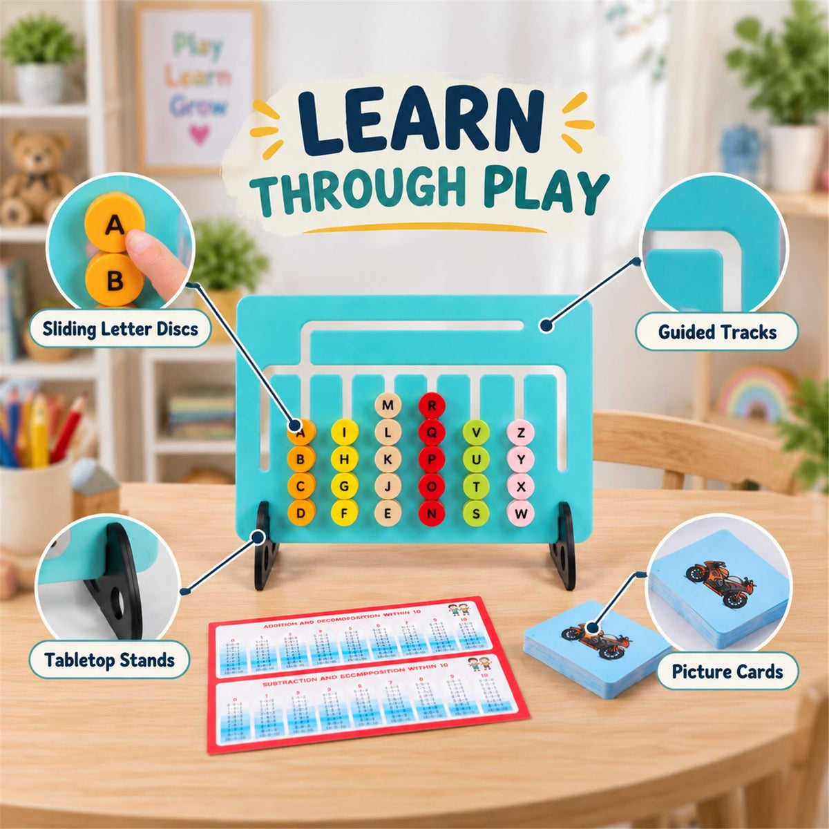 2 In 1 Abc And Maths Activity Board With Sliding Letters For Learning (22x18 Cm)