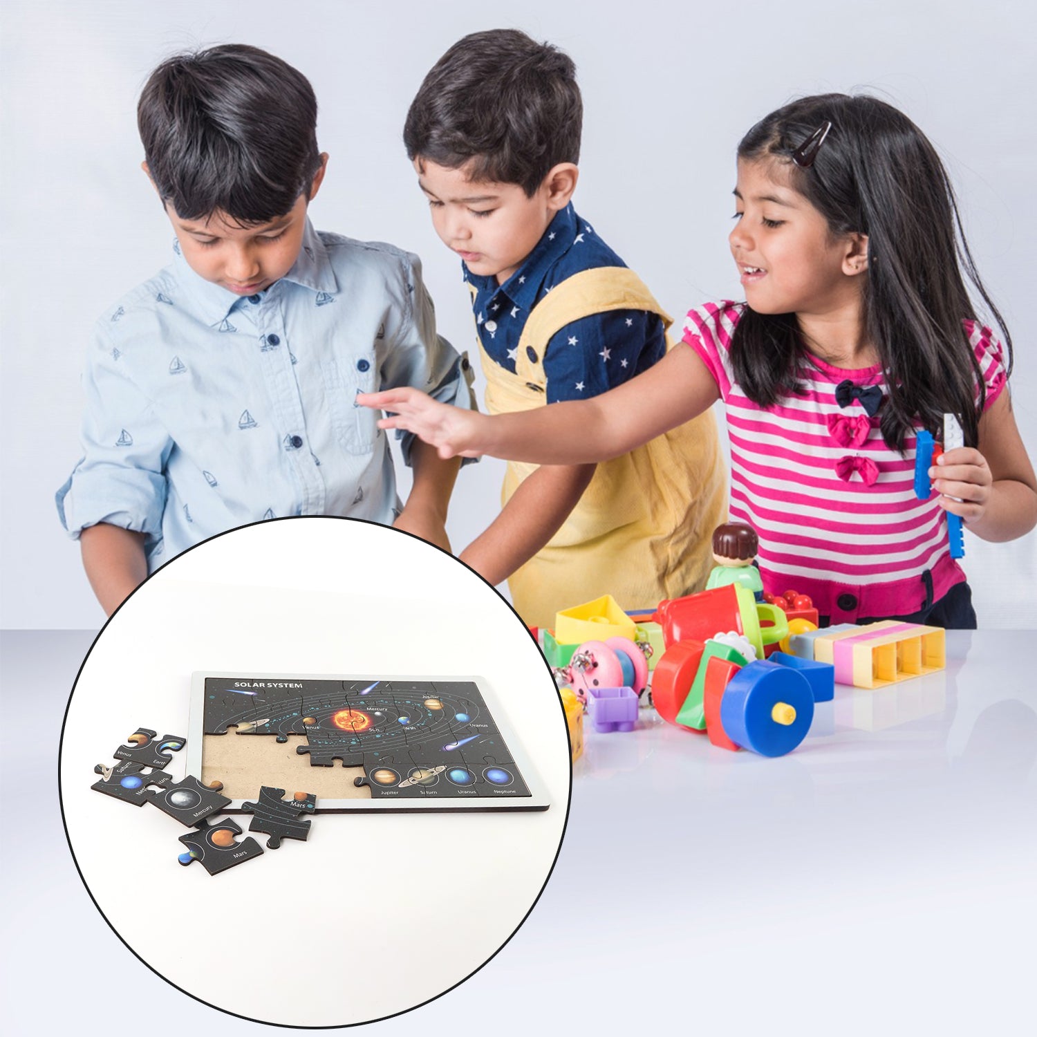 Wooden Solar System Puzzle For Kids - (1 Set) Labeled Planets Learning Tray | STEM Space Teaching Toy | Durable & Safe