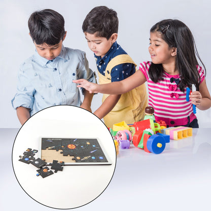 Wooden Solar System Puzzle For Kids - (1 Set) Labeled Planets Learning Tray | STEM Space Teaching Toy | Durable & Safe