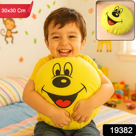 Cute Round Smiley Face Soft Pillow Cushion Plush Decorative Kids Cushion for Bedroom Playroom and Living Room Comfort 30x30 cm (1 Pc)