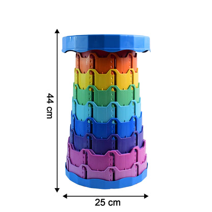 Portable Telescopic Folding Stool – Adjustable Height Collapsible Travel Chair with Carry Strap for Camping, Picnic, Fishing, Outdoor and Home Use (Rainbow Design)