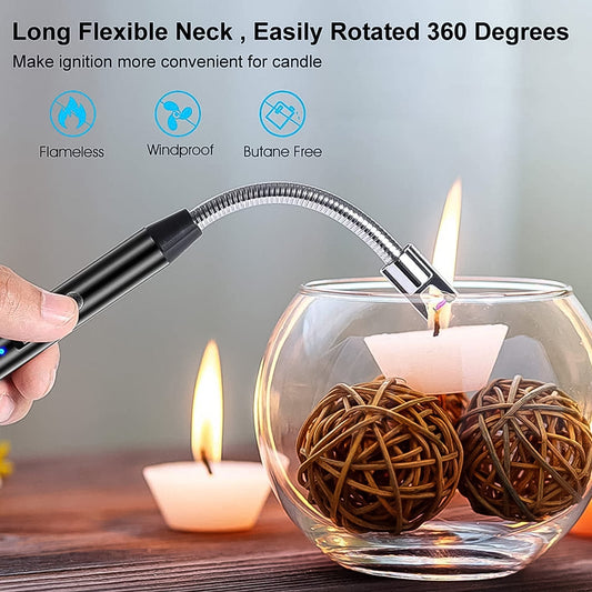 Long Flexible USB Rechargeable Electric Arc Lighter - Windproof, Flameless Plasma