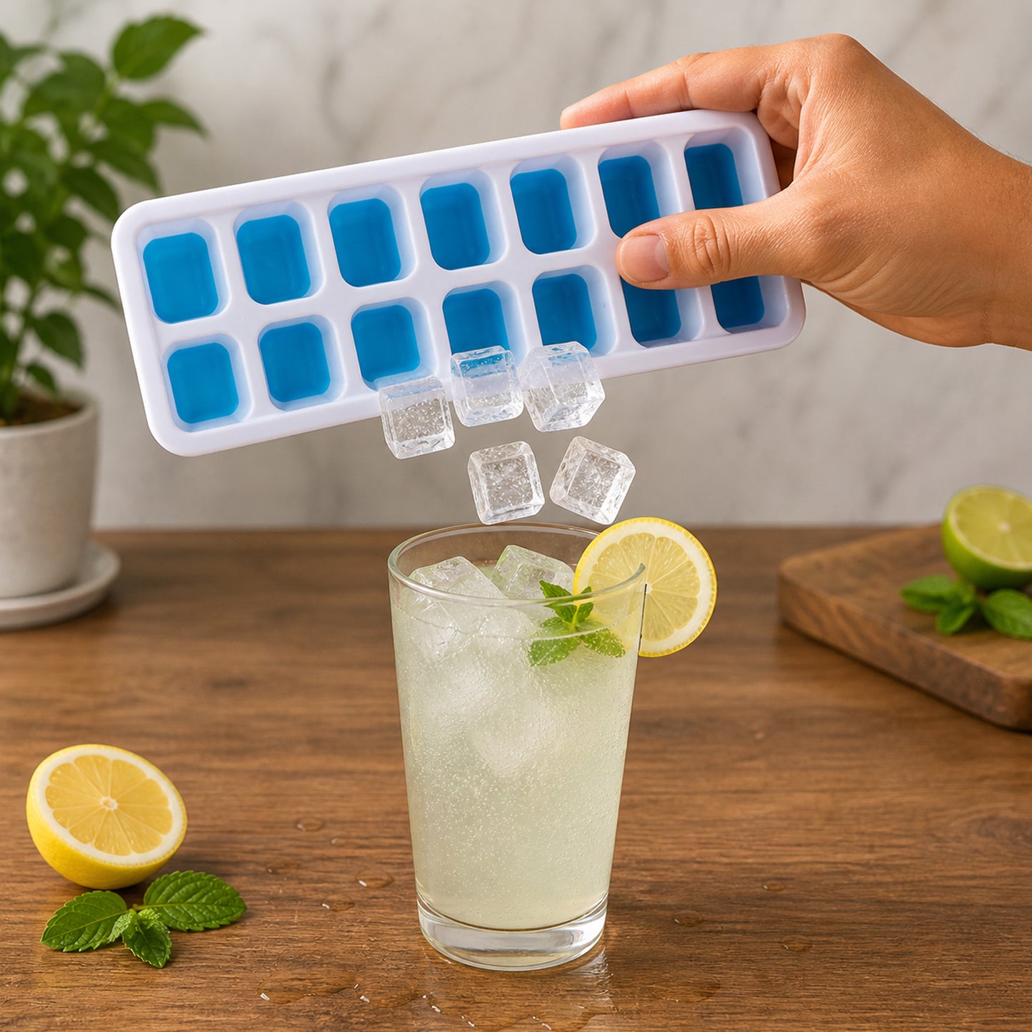 Multipurpose Plastic Ice Cube Tray with Lid, 14 Grid Easy Release Ice Maker Tray for Freezer, Chocolate, Jelly, Frozen Treats and Beverage Cooling (1 Pc)