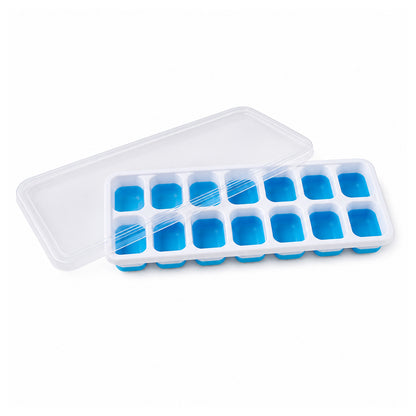 Multipurpose Plastic Ice Cube Tray with Lid, 14 Grid Easy Release Ice Maker Tray for Freezer, Chocolate, Jelly, Frozen Treats and Beverage Cooling (1 Pc)