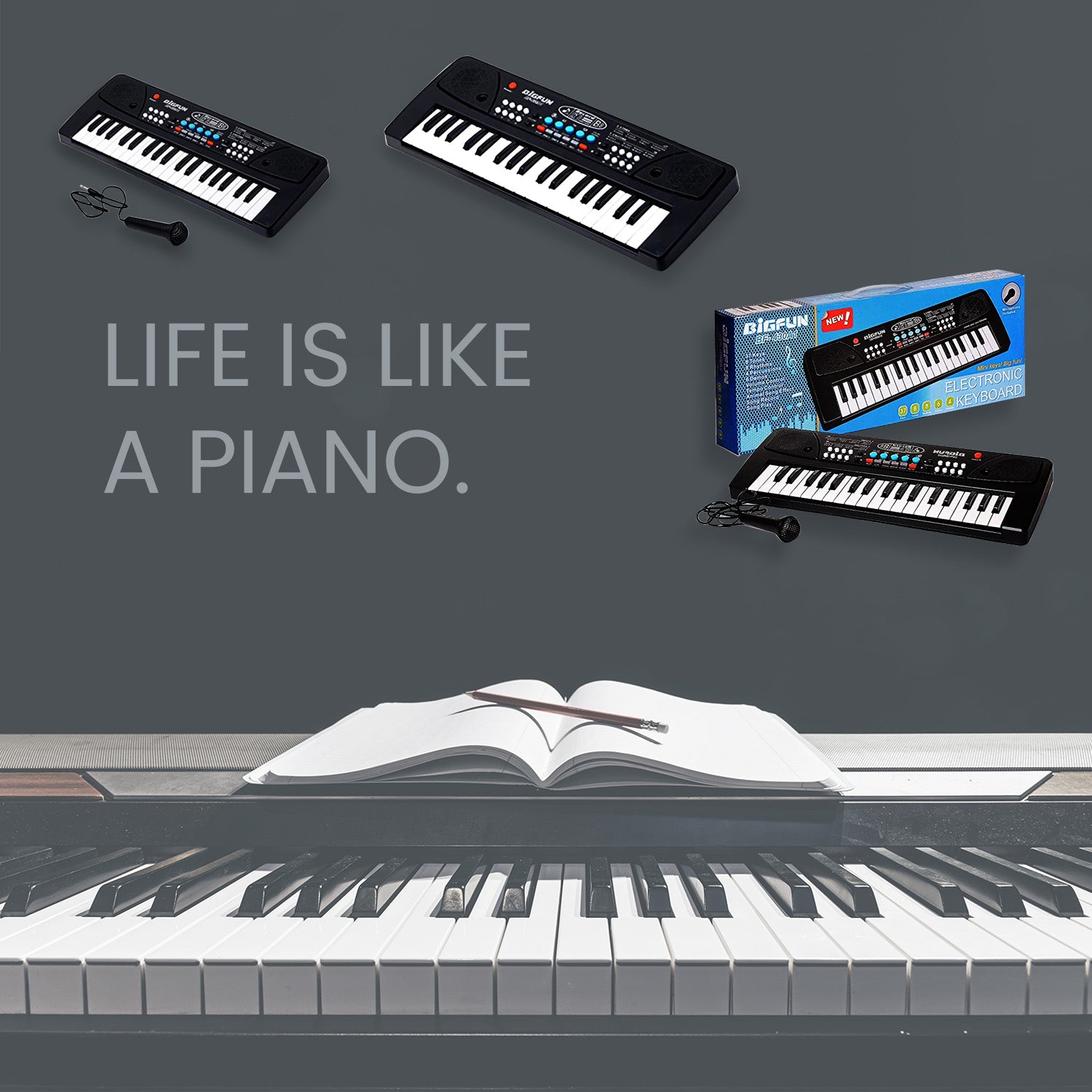 Piano Musical Keyboard with Microphone 37 Key Music Keyboard Toy for Kids with Record and Playback Function Educational Learning Piano (1 Set)