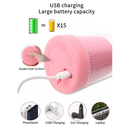 Portable Blender Juicer – 6 Blades | Wireless USB Charging | Mini Smoothie Maker (420ML, Multicolor)