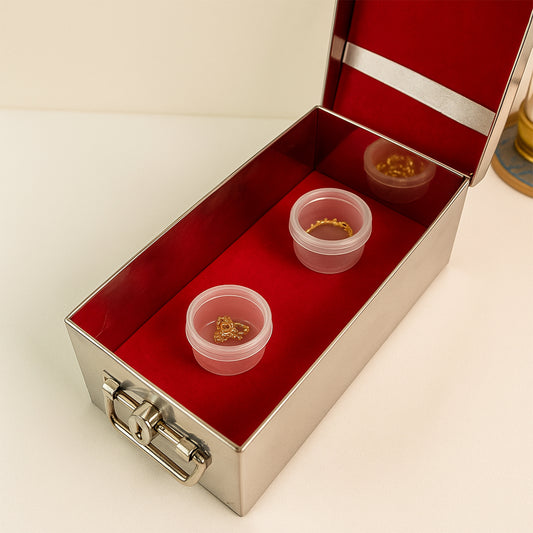 Premium Stainless Steel Jewellery Storage Box with Lock Velvet Lined Organizer for Bangles Earrings Coins and Accessories (1 Pc)