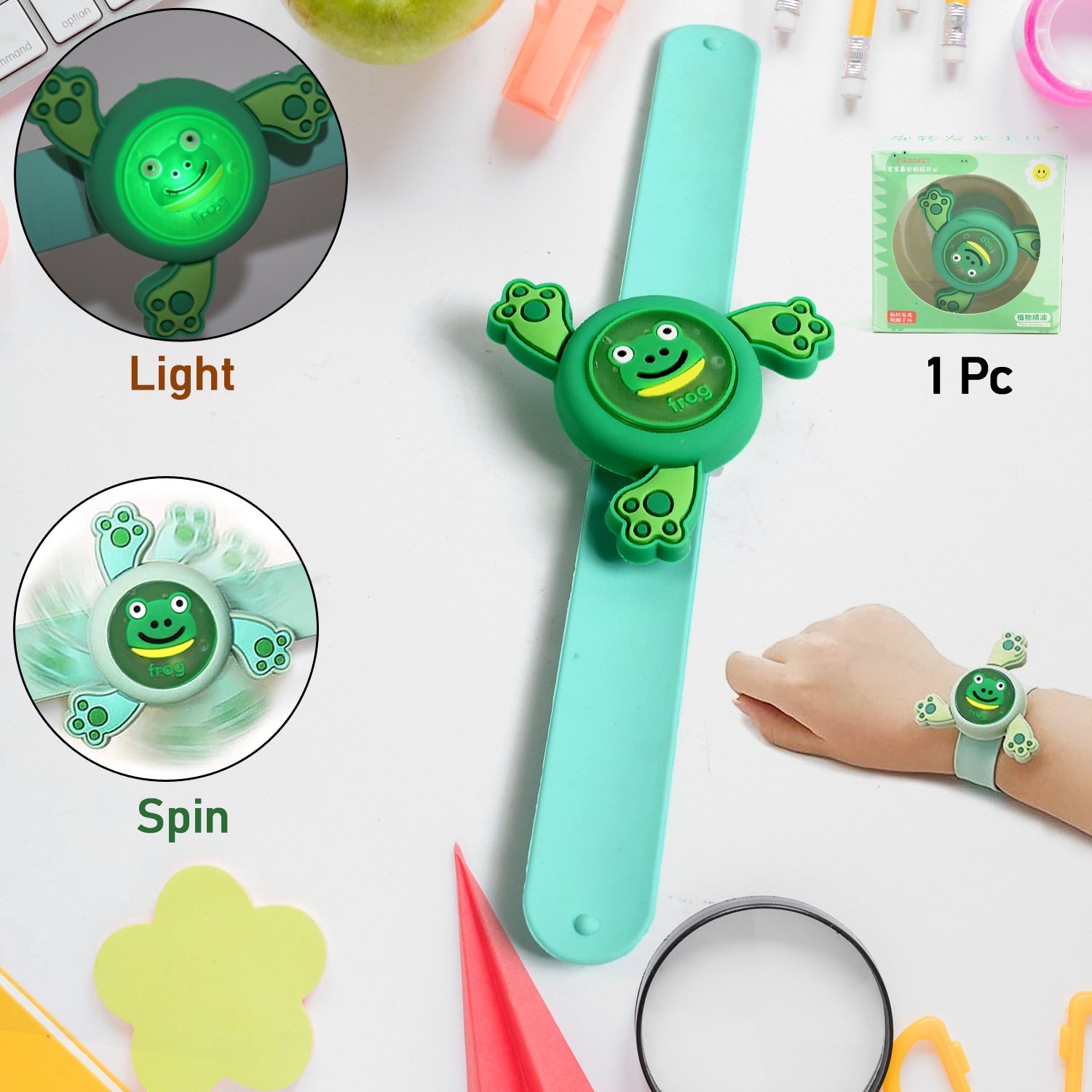 LED Light Kids Spinning Slap Band Toy Cartoon Bracelet Wrist Band Light Up Toy for Boys and Girls Birthday Return Gift 1 Piece