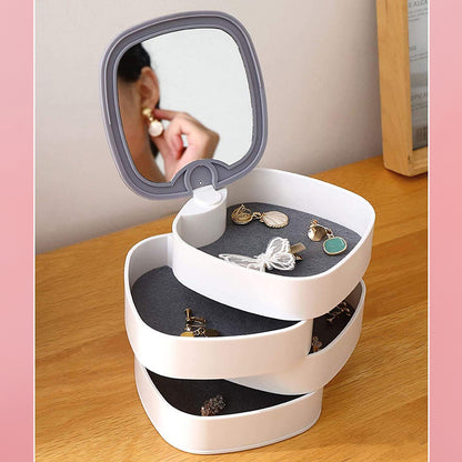 4 Layer 360 Degree Rotating Jewelry Storage Box with Mirror Multicolor Organizer for Rings Earrings Necklaces and Accessories (1 Pc)