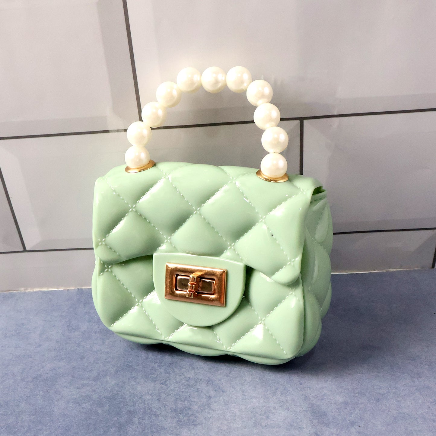 Elegant Quilted Mini Handheld &; Sling Fashion Handbag with Pearl Handle and Chain Strap – Stylish Compact Bag for Daily Wear & Special Occasions (1 pc)
