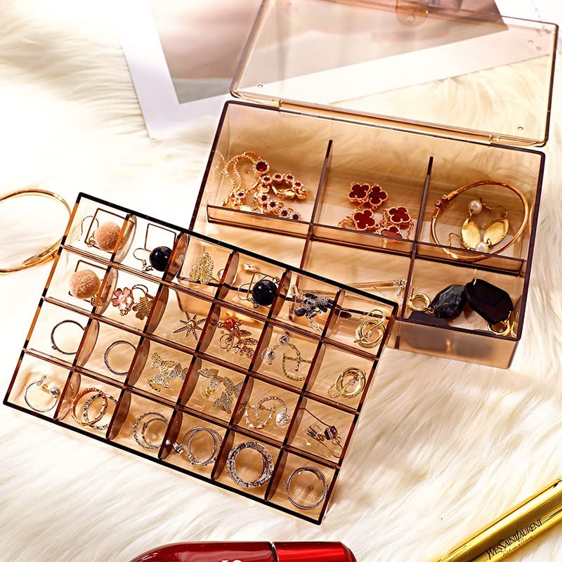 2 Layer Acrylic Jewelry Storage Box 30 Compartment Transparent Organizer for Earrings Rings Makeup Nail Art and Accessories (1 Pc)