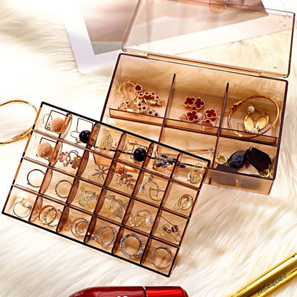 2 Layer Acrylic Jewelry Storage Box 30 Compartment Transparent Organizer for Earrings Rings Makeup Nail Art and Accessories (1 Pc)