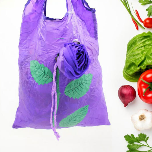 Foldable Rose Shape Reusable Nylon Shopping Bag with Pocket Size Cover for Grocery, Travel and Everyday Use