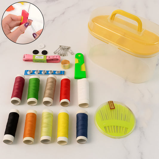 Double Layer Portable Travel Sewing Kit Box with Needle Thread Scissors Pins and Hand Sewing Accessories for Home Travel Emergency Repairs (1 Set)