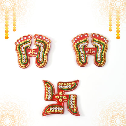 Decorative Laxmi Charan (Pagla) & Swastik Combo Set (3pc Set)