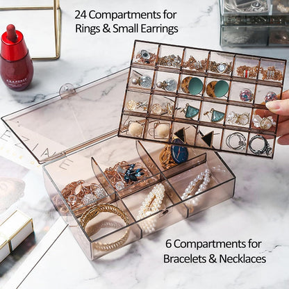 2 Layer Acrylic Jewelry Storage Box 30 Compartment Transparent Organizer for Earrings Rings Makeup Nail Art and Accessories (1 Pc)
