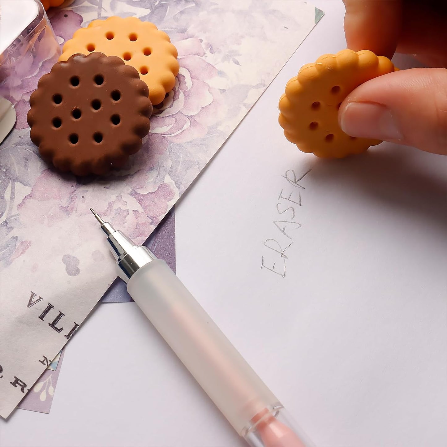 Pack of 6 Biscuit Shape Erasers – Cute Creative Rubber Erasers for School, Drawing, Gifts and Party Favors