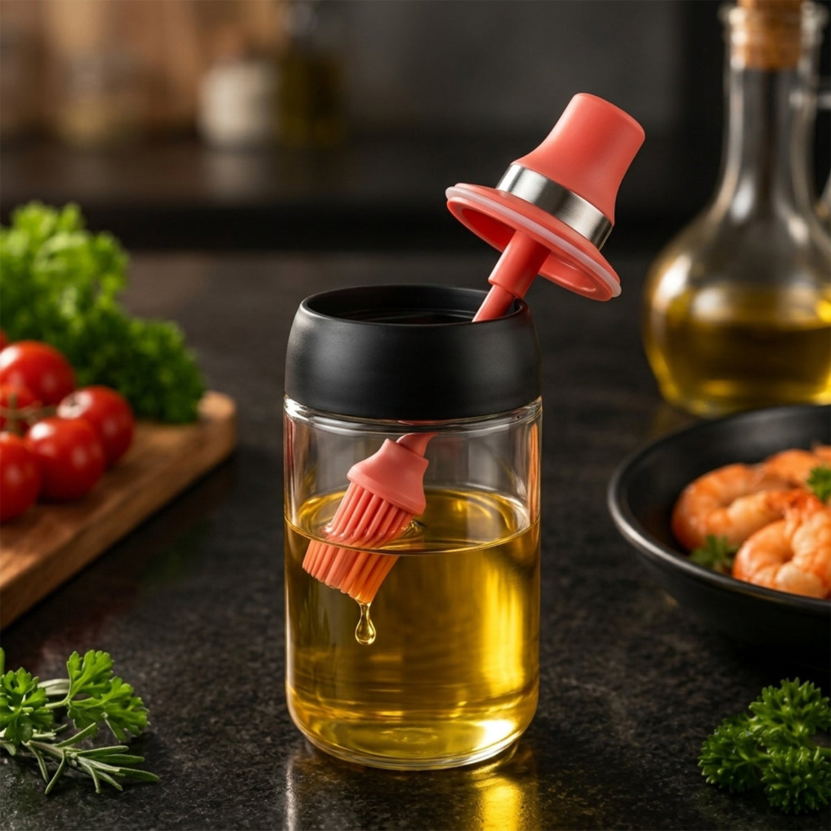 250 ML Glass Oil Dispenser Bottle with Silicone Basting Brush for Cooking, Grilling and Baking (1 Pc)