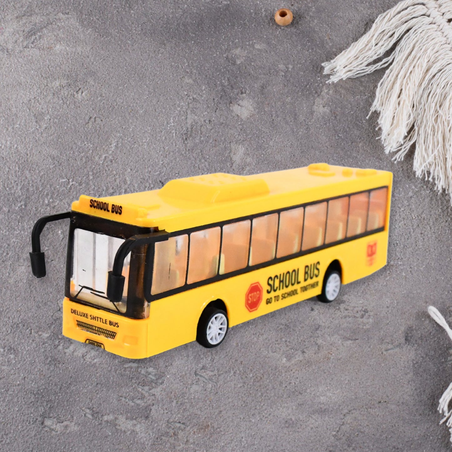 Inertia School Bus Toy for Kids, High Simulation Yellow Mini Bus Model Car, Friction Powered Plastic Vehicle Toy (1 Pc)