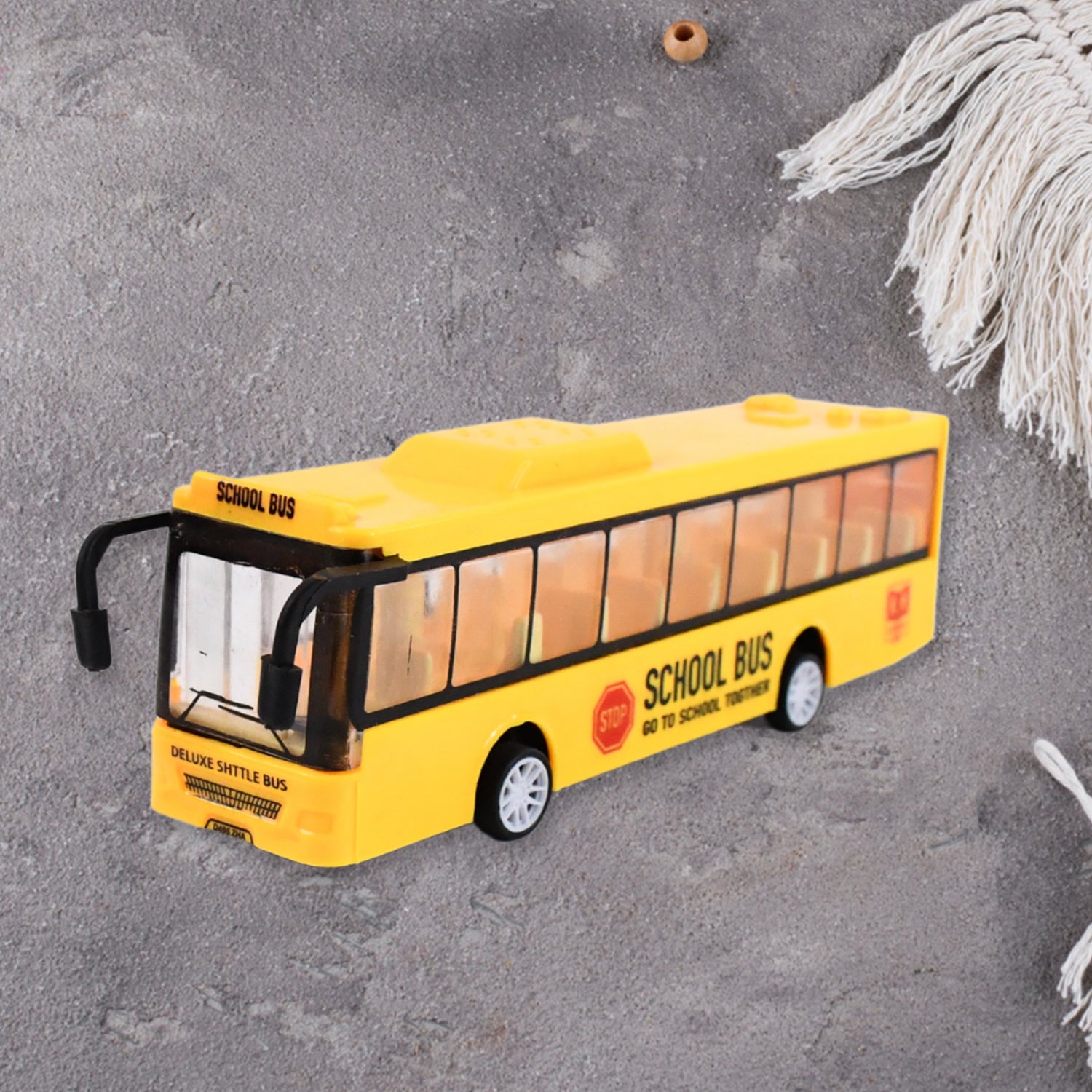 Inertia School Bus Toy for Kids, High Simulation Yellow Mini Bus Model Car, Friction Powered Plastic Vehicle Toy (1 Pc)