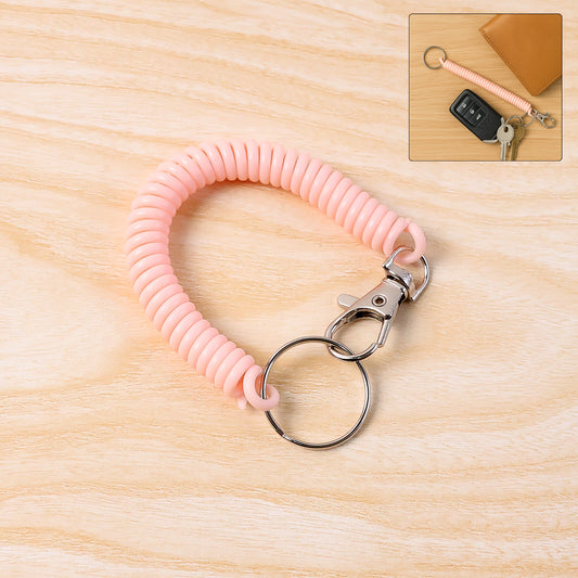 Elastic Spiral Coil Keychain Bracelet with Metal Key Ring and Clip Hook for Keys ID Cards and Security Access (1 Pc)