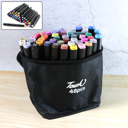 48-Piece Dual-Tip Sketch Markers Set – TouchWool Professional Markers for Artists, Designers and Crafters – Soft and Hard Tips for Coloring, Drawing and Illustration – Includes Carrying Case