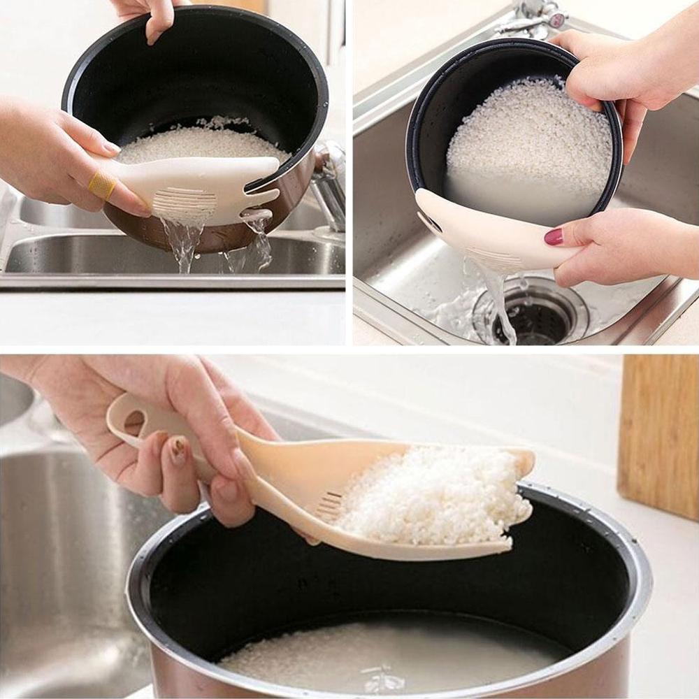 Rice Sieve Washer and Rice Strainer Spoon, PP Plastic Rice Washing Scoop with Drainage Slots for Washing Rice, Soybeans and Beans (1 Pc)