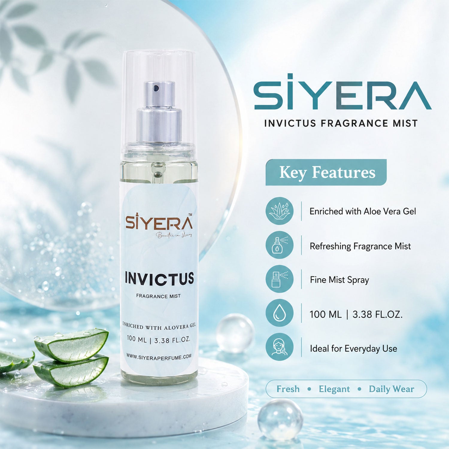 Siyera Invictus Fragrance Mist Body Spray with Aloe Vera for Men and Women Long Lasting Fresh Daily Wear Perfume 100 ml (1 Pc)