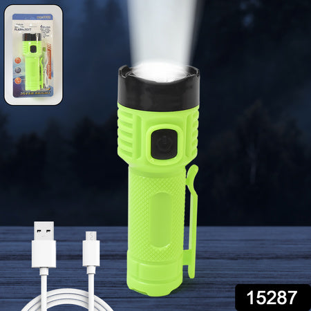 4 Modes Super Bright LED Torch USB Rechargeable High Lumen Flashlight with Magnetic Base for Camping Hiking and Emergency Use (1 Pc)