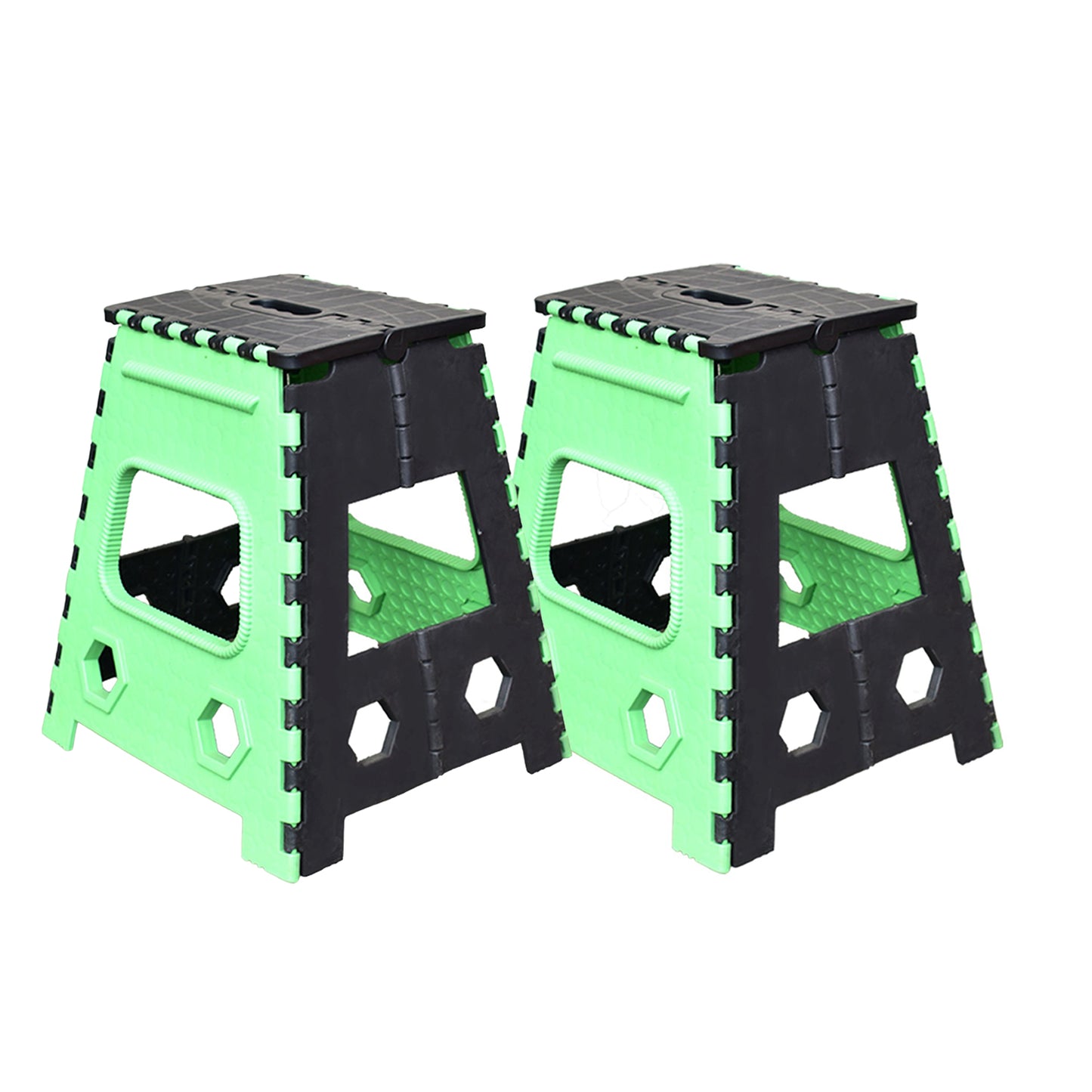 2 Pc 18 Inch Folding Stool for Adults and Kids Heavy Duty Plastic Foldable Step Stool for Kitchen Bathroom Camping Home Office and Outdoor Use