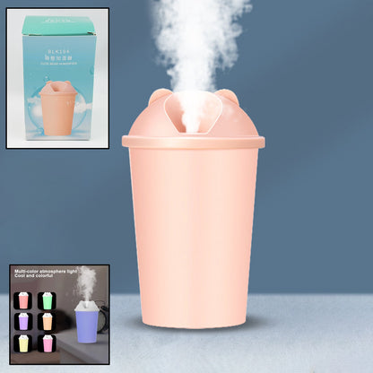 Cute Bear Shape USB Humidifier Mini Cool Mist Air Humidifier with Multicolor LED Light for Bedroom, Office, Baby Room, Car and Home (1 Pc)