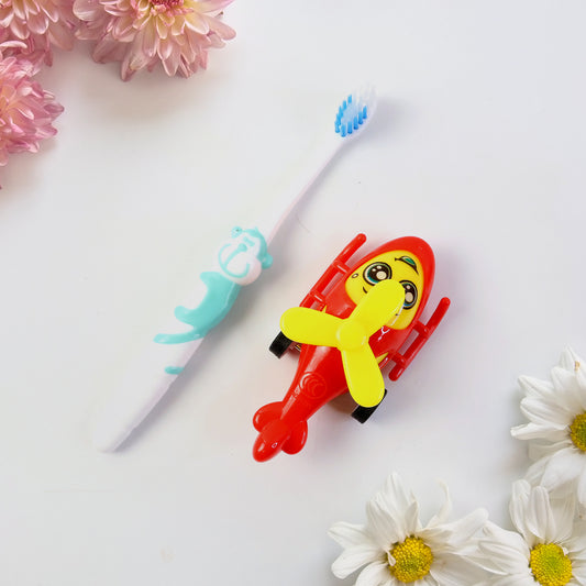 Kids Toothbrush and Helicopter Toy Set – Fun and Engaging Oral Care Combo for Kids | Includes Airplane-Themed Toothbrush and Colorful Helicopter Toy | Perfect for Little Ones