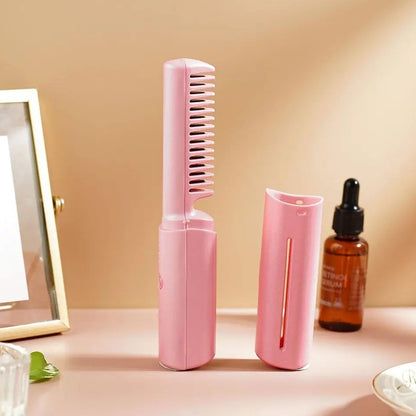 Rechargeable Mini Hair Straightener – Travel Portable USB Charging Cordless Hair Straightener Brush with Three Temperature Adjustments and Flat Iron Comb (1 Pc)