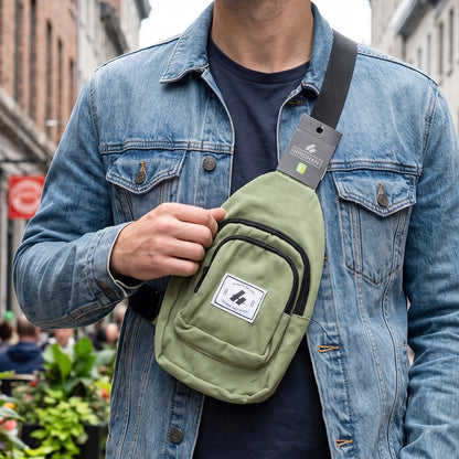 Multi Pocket Sling Crossbody Bag Canvas Chest Bag with Adjustable Strap for Phone Cards Wallet and Daily Essentials (1 Pc)