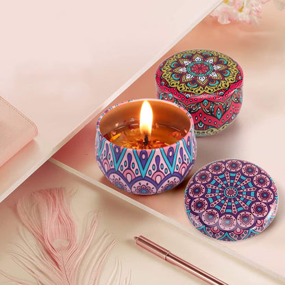 Premium Decorative Mandala Printed Metal Candle Container (4 Pc)