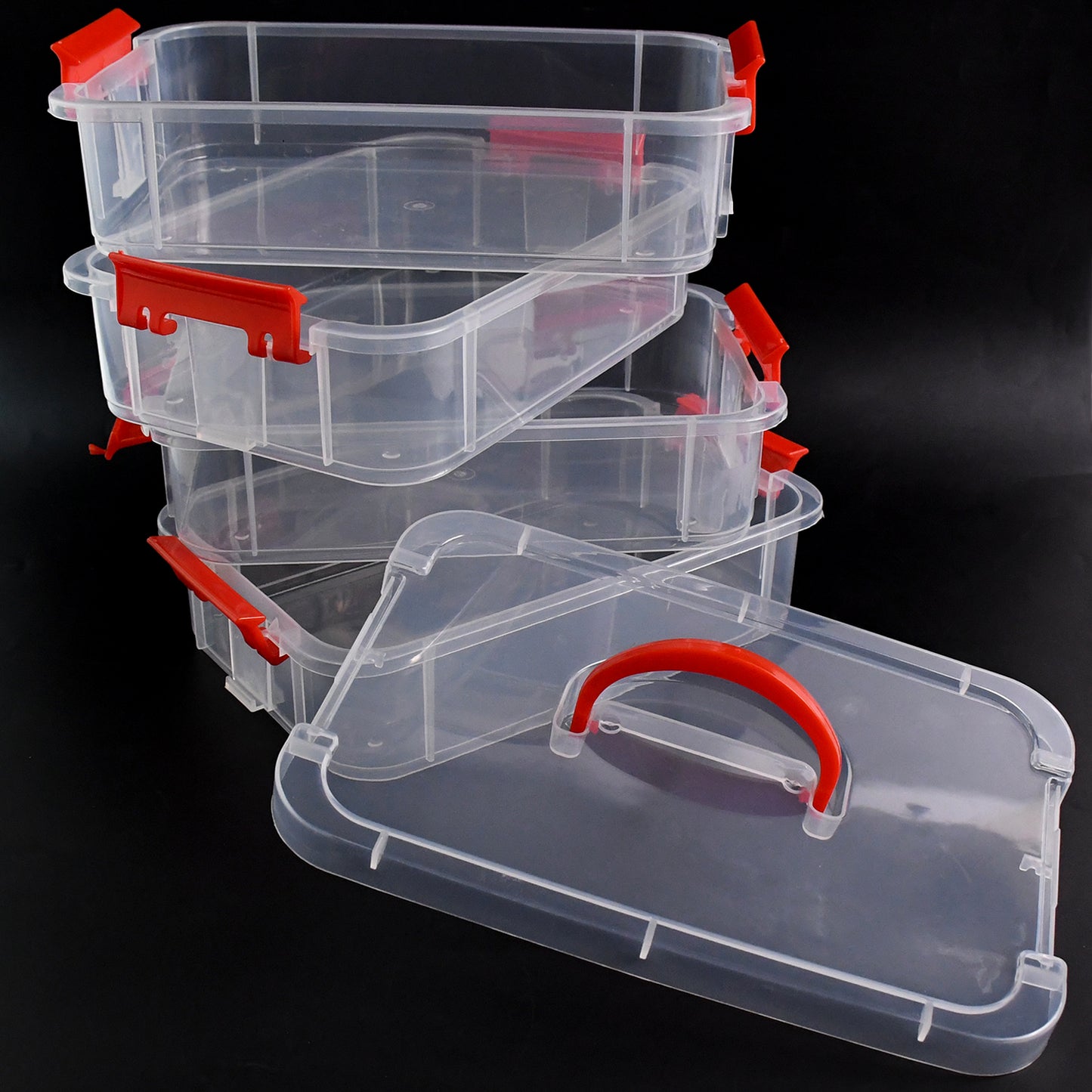 4 Layer Transparent Plastic Storage Box with Handle Stackable Modular Organizer Container for Jewelry Beads Tools Sewing Accessories Hardware and Stationery (1 Pc)