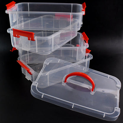 4 Layer Transparent Plastic Storage Box with Handle Stackable Modular Organizer Container for Jewelry Beads Tools Sewing Accessories Hardware and Stationery (1 Pc)